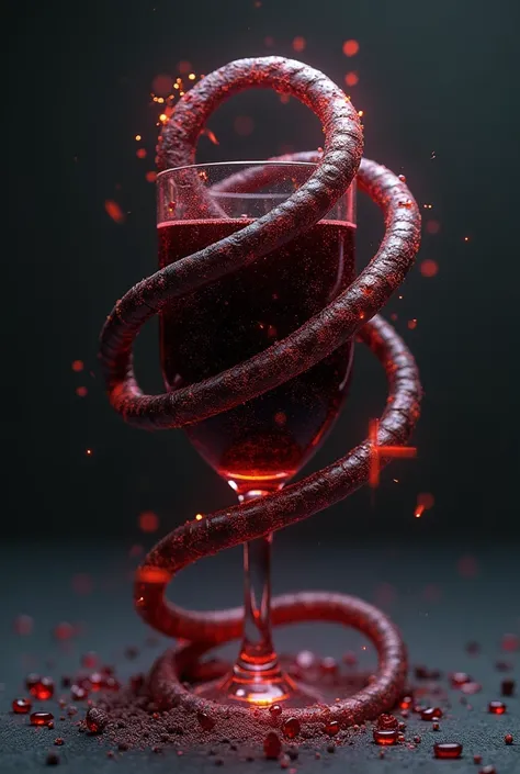 the letters (ophicusas ) intertwined making a glass of black wine and red wind