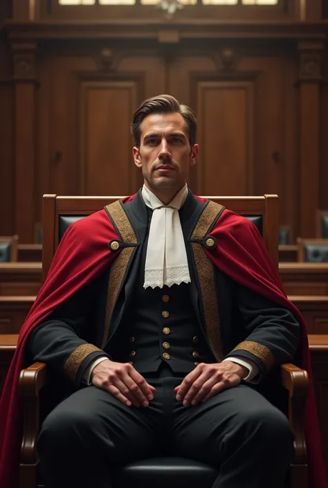 A handsome 30-year-old man dressed as a judge 