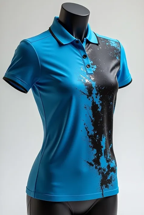 Create polo t-shirt for dance rehearsal ,Sky blue and black 
with a logo on the chest with sparks or splashes of white 