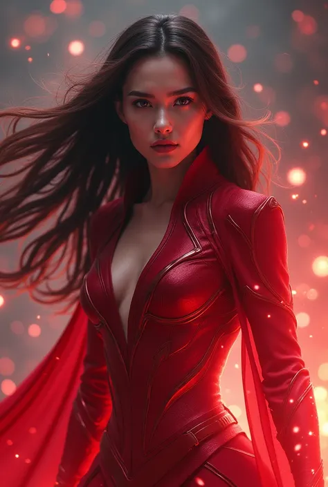 , a beautiful girl who has the face of Yeji from the Kpop group Itzy. And look like the Scarlet Witch ,  with the same poses and powers in her hands 