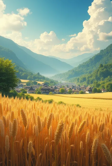 ((Foto RAW),  absurd, ( absurd resolution)),  masterpiece ,  best quality , ( Extremely detailed 8k unit CG wallpaper), ( best illustration), (best shade),  Realistic Lighting ,  detailed glow and beautiful , a landscape view of a japanese village surround...