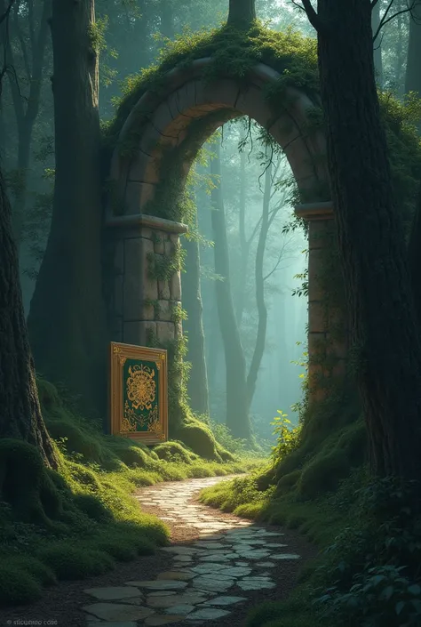 
End of the road in the forest model with a small glamorous painting as a door
Dark forest