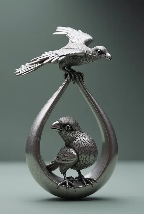  I want a silver pendant ring in the shape of a drop, That a crashed bird has a knocked bird inside 
