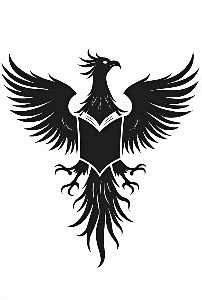  LOGO Black and White Book Publisher.  FENIX in front with extended plumage , Grab an open book with your legs. style: VERY SIMPLE,  little detail , shadowless lines , clean, Of course,  majestic.
