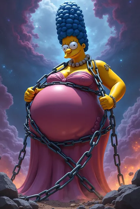 Marge Simpsons fat pregnant giant belly chained by Thanos 