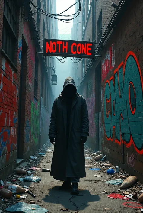 Alley with graffiti that says Noth Cone 