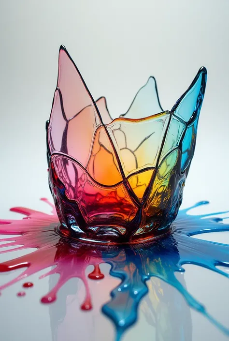  a chunk of glass cracked with something heavy, and different-color inks dripped into the splits, then the whole thing put into a oven