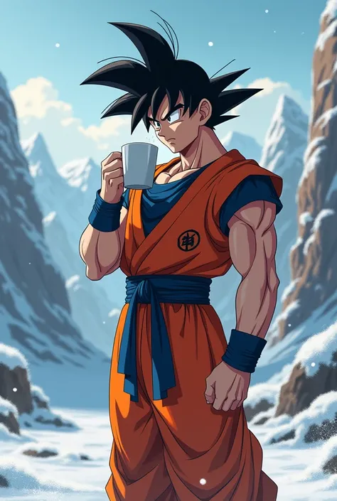 Goku drinking coffee for the.cold