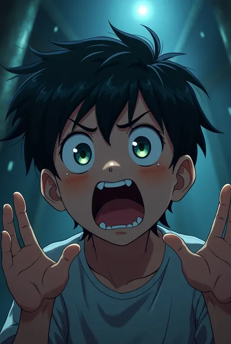 An anime teenager horrified by what he just saw