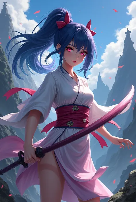 Demon slayer, girl, , blue-black hair, pink eyes,