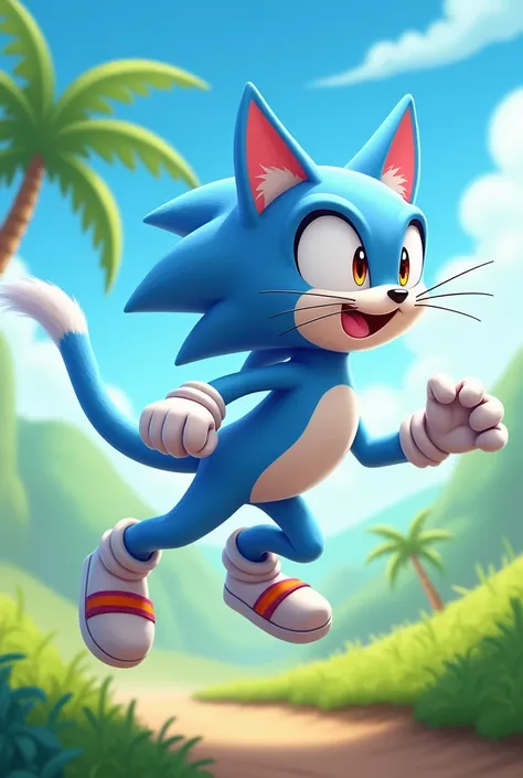 A cat with light blue and white colors in the style of Sonic