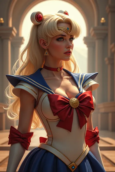 (photorealism:1.2), beautiful woman, big boobs, sailor moon epic realist , stile ages 50