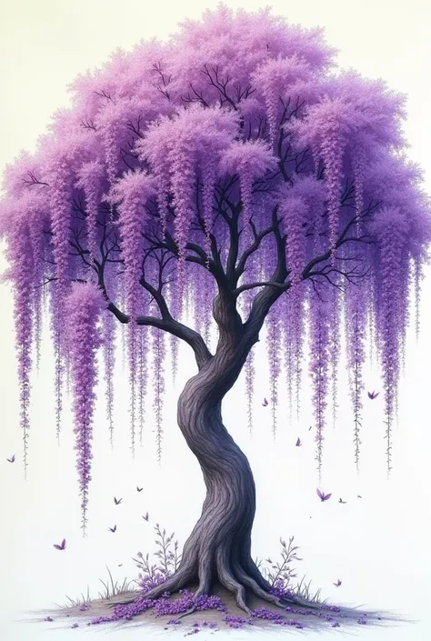 Masterpiece drawing illustration of a purple Ipe tree falling flowers