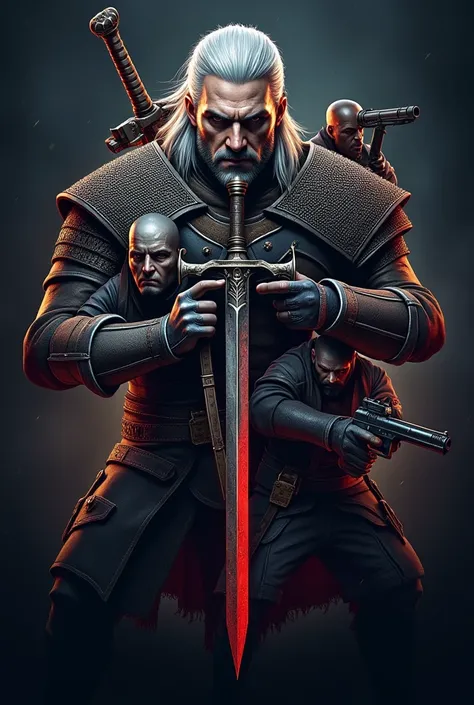 UG-T gaming logo with 2 gun player and 2 sword player,one Witcher 