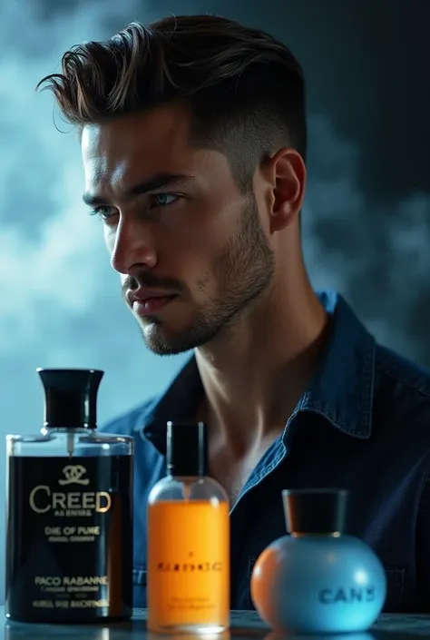 For my YouTube shorts video, prepare a beautiful and eye-catching YouTube shorts video cover that prominently mentions the most iconic and eye-catching scents in the world of mens perfumes, and that there are 5 of them, and that these perfumes are Dior Sau...