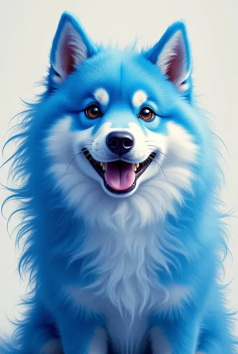 Image of Shiba Inu with a lot of hair like President Milei of Argentina encom in the colors blue and white