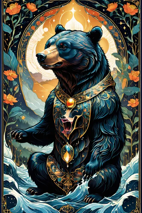 Patterned exquisite Tarot Card , bear moans growls