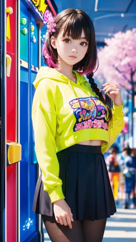 世界一可愛い girl(  top quality:1.2,   very detailed, up to date,   vibrant  ,     High Contrast  ,   Masterpiece  :1.2,   top quality,   best aesthetics),    girl, ((   格好いいポーズfacing the front :1.4)),    colorful hair that warms, Short Bob Ponytail Braids ,  Ma...