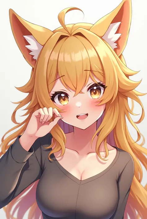 Furry anime student ,  orejas de lobo,  seductive smile, anime,  blond hair ,  Looking at the spectator, 