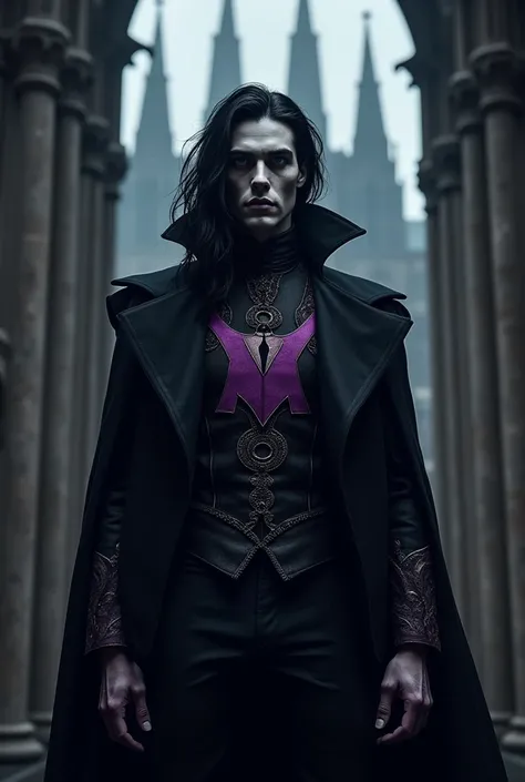 Image of a Gothic vampire with the letters NOX in purple on his chest
