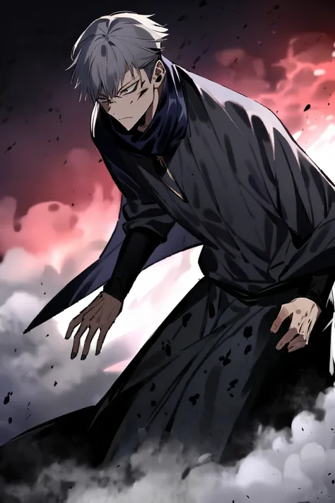  I would like you to create the character based on his story , Remembering that he is a character from Jujutsu Kaisen make an art of him from the front :  When he was still a teenager ,  a tragic event marked your life a violent curse attack on your native...