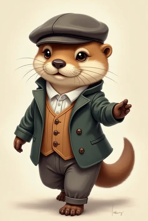 Otter dressed as Mr. Peaky Blinder kawaii and a random pose