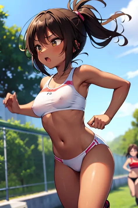 nsfw, Sporty girl with brown skin running exposed