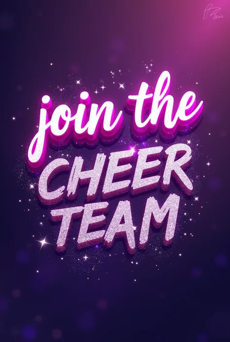 scritta "JOIN THE CHEER TEAM" viola e argento brillantinata