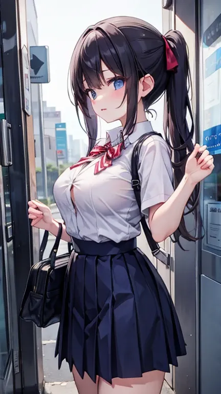  high school girl、Around town、Extremely short skirt、Big Breasts