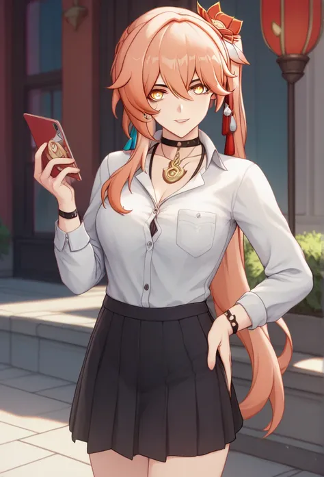 Guinaifen (honkai: star rail),  Business shirts、black Skirt、necklace、random expression、 random angles、random pose, cowboy shot、sexy Lip、Translucent skin， the skin is fair 、Moist eyes、Gentle eyes、Gentle look, solo,  outdoor、
BREAK
high definition , masterpi...