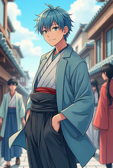 Basaras kind-hearted best friend。Hes a handsome guy 。 he feels soft。
Blue Hair／ light blue hair、I am a man.。 I want you to write my whole body 。
They are characters in comics。
Clothes are kimonos