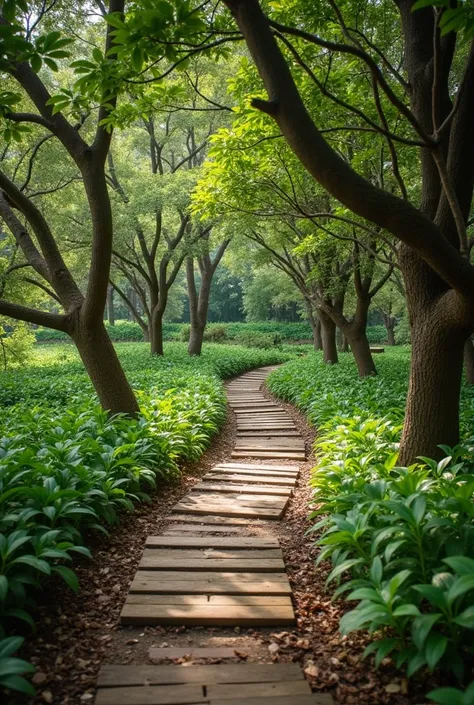  make me a trail on a farm with different types of trees and that have their names on a small wooden thing,  play people walking on that path and exercising , The trail is located in Panama .  that it is a small path with guaiacan trees ,  of apples , Of o...