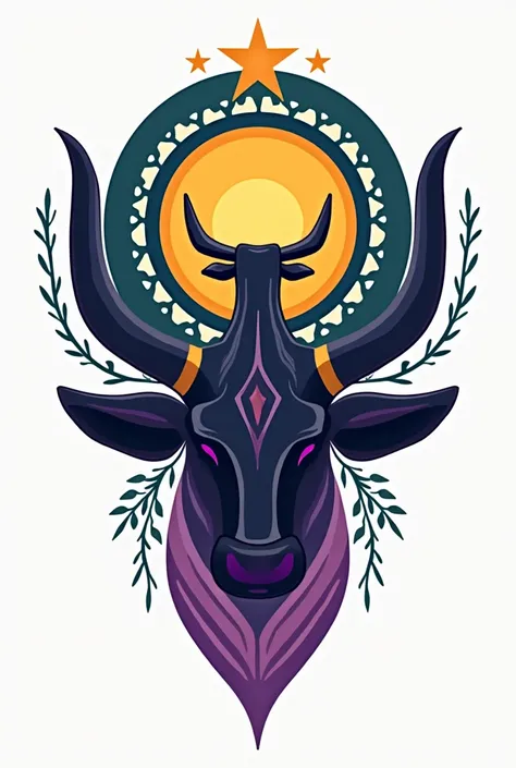  logo containing an oxen joint , a purple guard ,  a full moon , musical symbols and something that represents Santa Cruz Guanacaste Costa Rica 