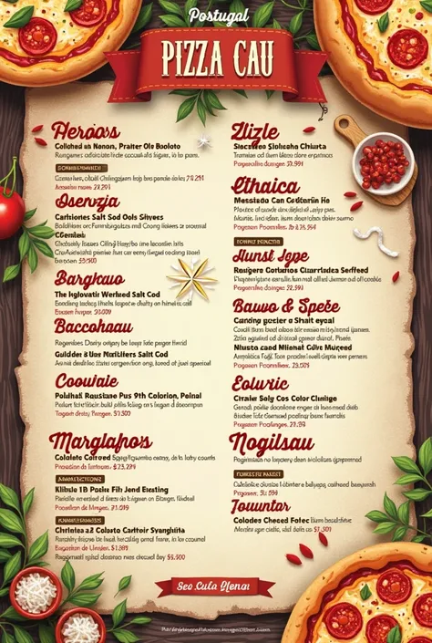 Pizzeria menu in Portuguese 