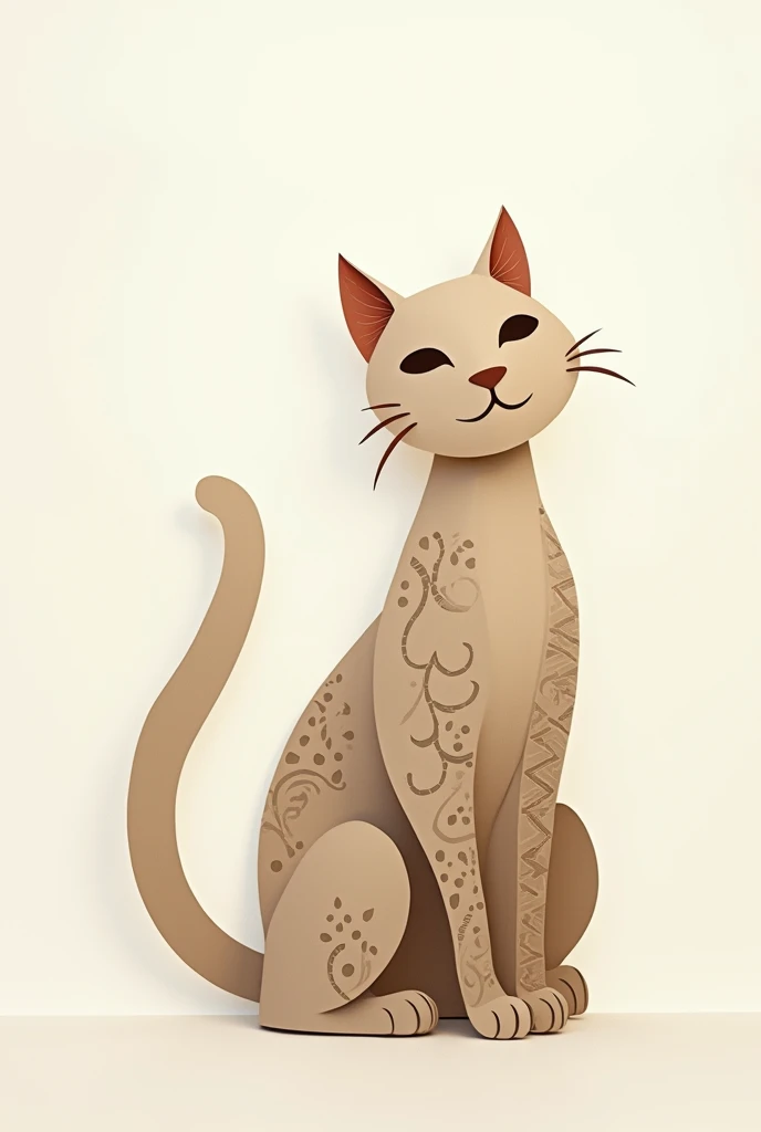 Abstract and papercut style of a cat, in muted colors