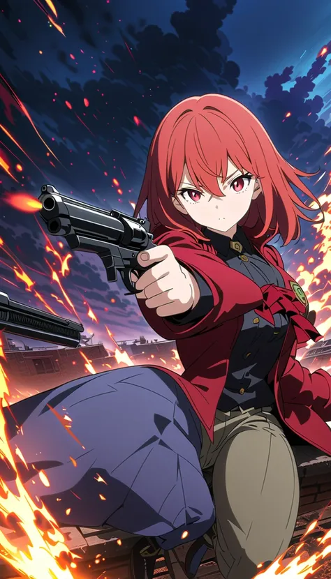 anime girl With a gun in her hand,  female action anime girl sitting with a gun ,  anime shot , Anime Wallpaper, Anime Machine Gun Firing, With a gun, hd Anime Wallpaper, Alucard, Spectacular anime style, ( ( Stop 4 # ) ), anime style like destiny/stay, de...