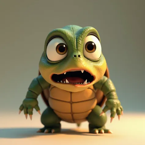 Generate a very scared male turtle,  Disney Pixar style 3d.