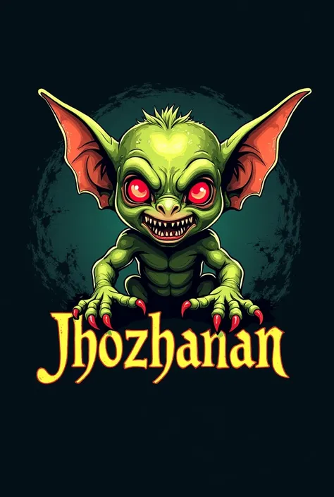 Create a logo for my cannabis store and this one that is represented by a baby goblin with red eyes and has the letters JHOZHANAN underneath