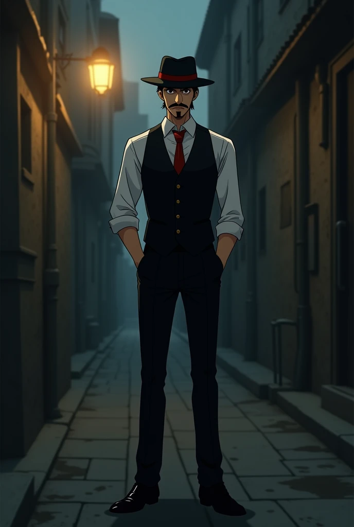  Use anime traits!


He is only , 1, 84 m tall and has broad shoulders .
* face: square,  young with a prominent mustache and goatee. without cutlets.
 * Hair: therefore,  of medium length , covered by a black fedora hat .
 * clothes:  formal white shirt ,...