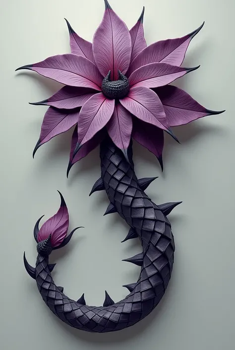   a dragon tail 1 m long , address,  quite long and strong , tiene escamas addresss y arriba picos,  at the end it has much larger scales that look like a flower and in the center they cover a stinger 7 cm long,  above it has short black peaks ,  and the t...