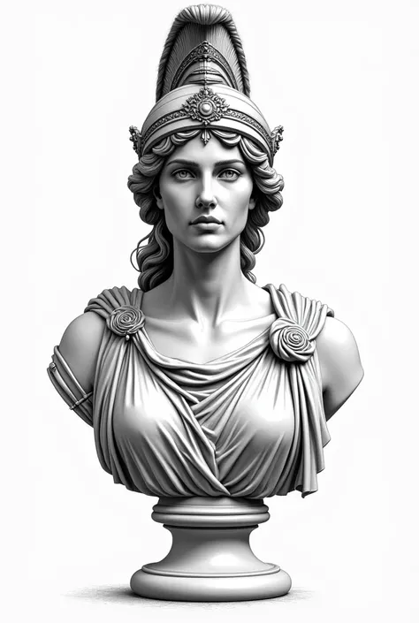  Athena, black and white sketch style, front bust drawing, Greek statue, Greek goddess, statue, 