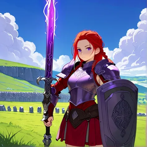 Masterpiece, HD, High Resolution, Best Quality, High Quality, High Details, Super Detailed. High fantasy genre, fantasy artwork. Solo character alone. “Warcraft styled aesthetic”.
{{(A 16-years-old scarlet-red-haired barbarian girl warrior:(appearance: fai...