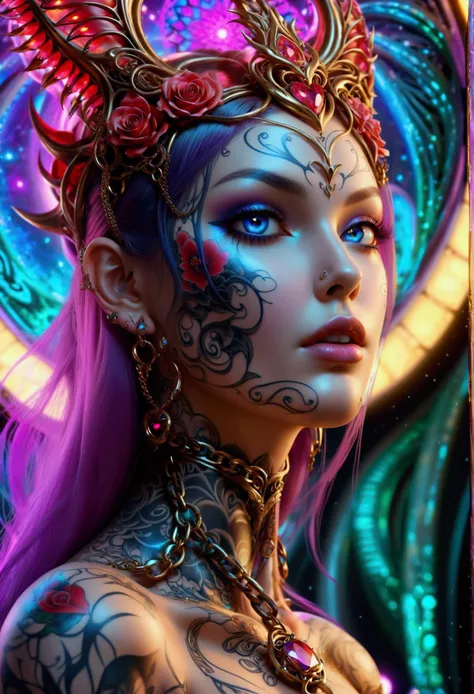 beautiful digital artwork, beautiful digital art, detailed beautiful face, 10k high quality detailed art, very beautiful digital art, digital art. highly detailed, beautiful detailed body, illuminated by a circular light that frames her head Create a hyper...