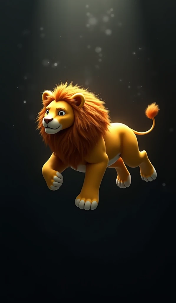 Generate an image which is animated yellow lion flying and the background to be black. 