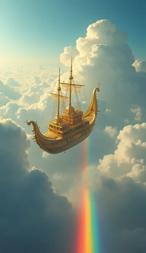  and the golden ship drifting through the sky draws a rainbow-colored trajectory、 when that trajectory disappears, distorted shadows appear 、The figures of the people on board disappear one by one 