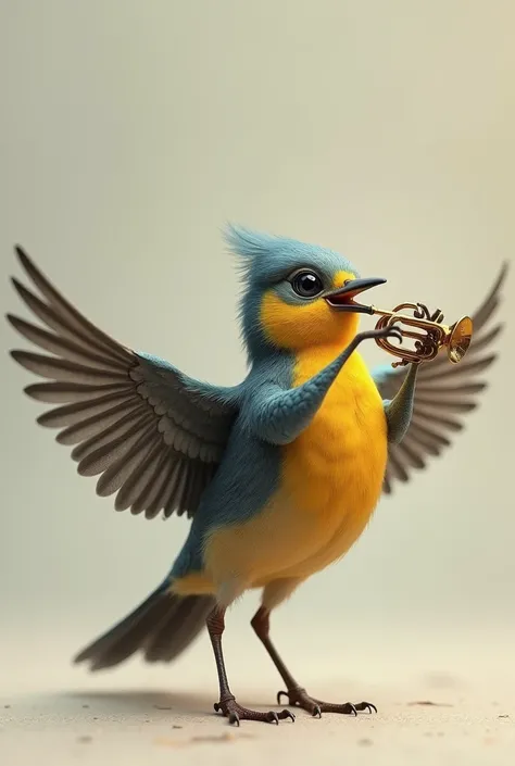 A bird blowing a small trumpet
The wings in the foreground support the instrument
Change hands to wings
Make the wings a little bigger