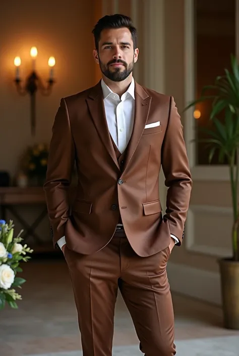  Brown wedding suit? Something up to date , in fashion, fachero.  Nothing old  