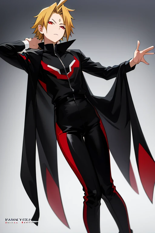   masterpiece  ,   better quality  ,  Lyric, 1 , alone,  male approach,   Looking at the spectator , , Kaminari_thank you, Blonde black hair_ black hair , Red Eyes villain costume