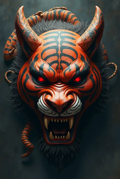 Oni mask Tiger tattoo