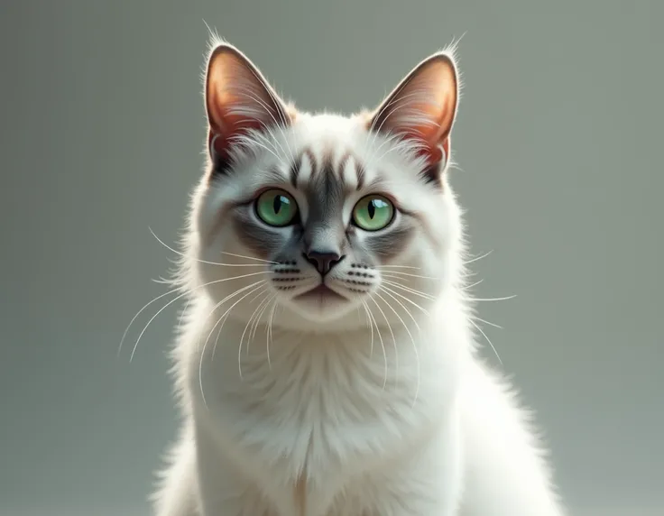 white and gray cat with green eyes